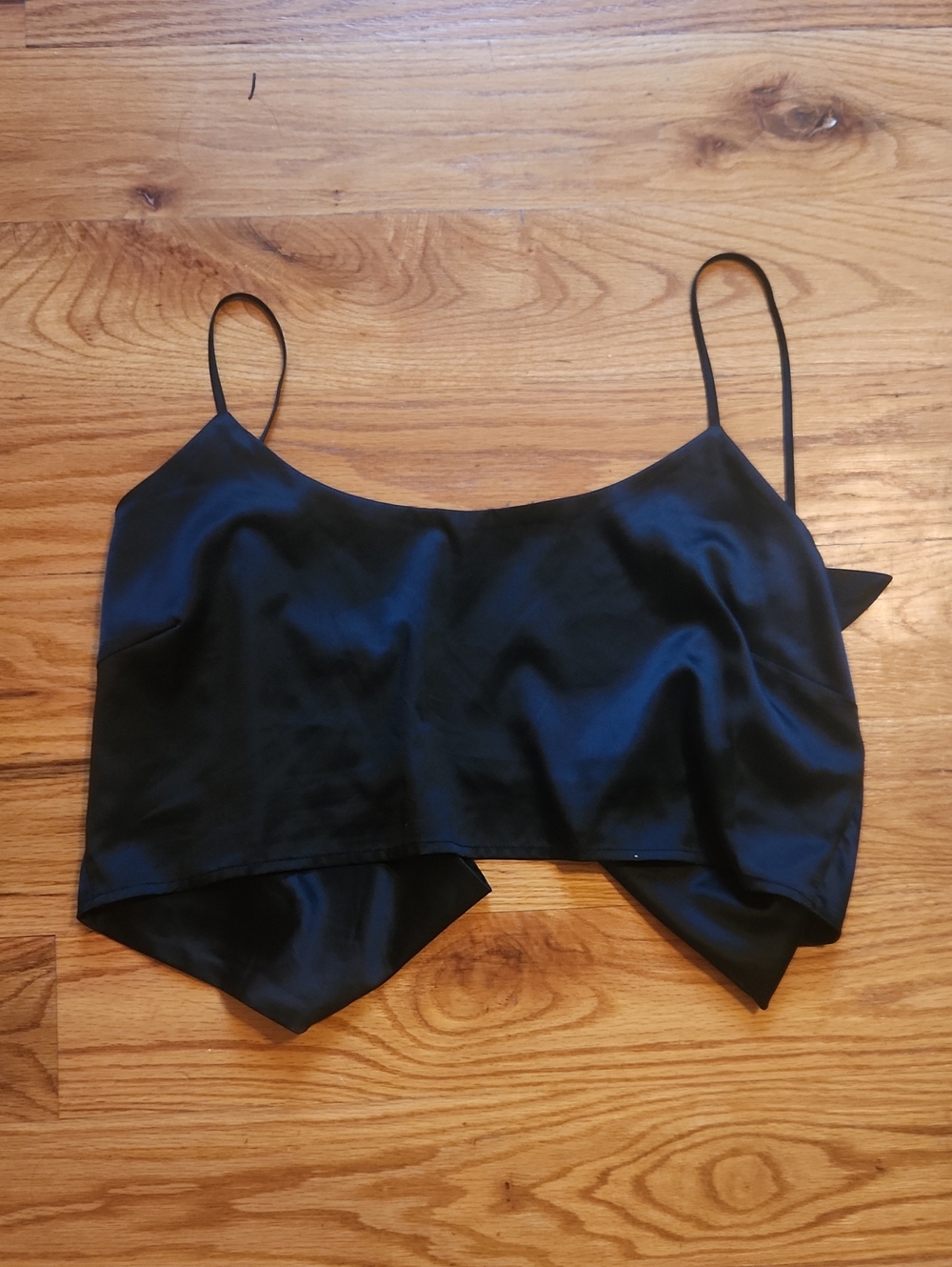wild fable Black Satin Spaghetti Strap Tie Back Crop Cami